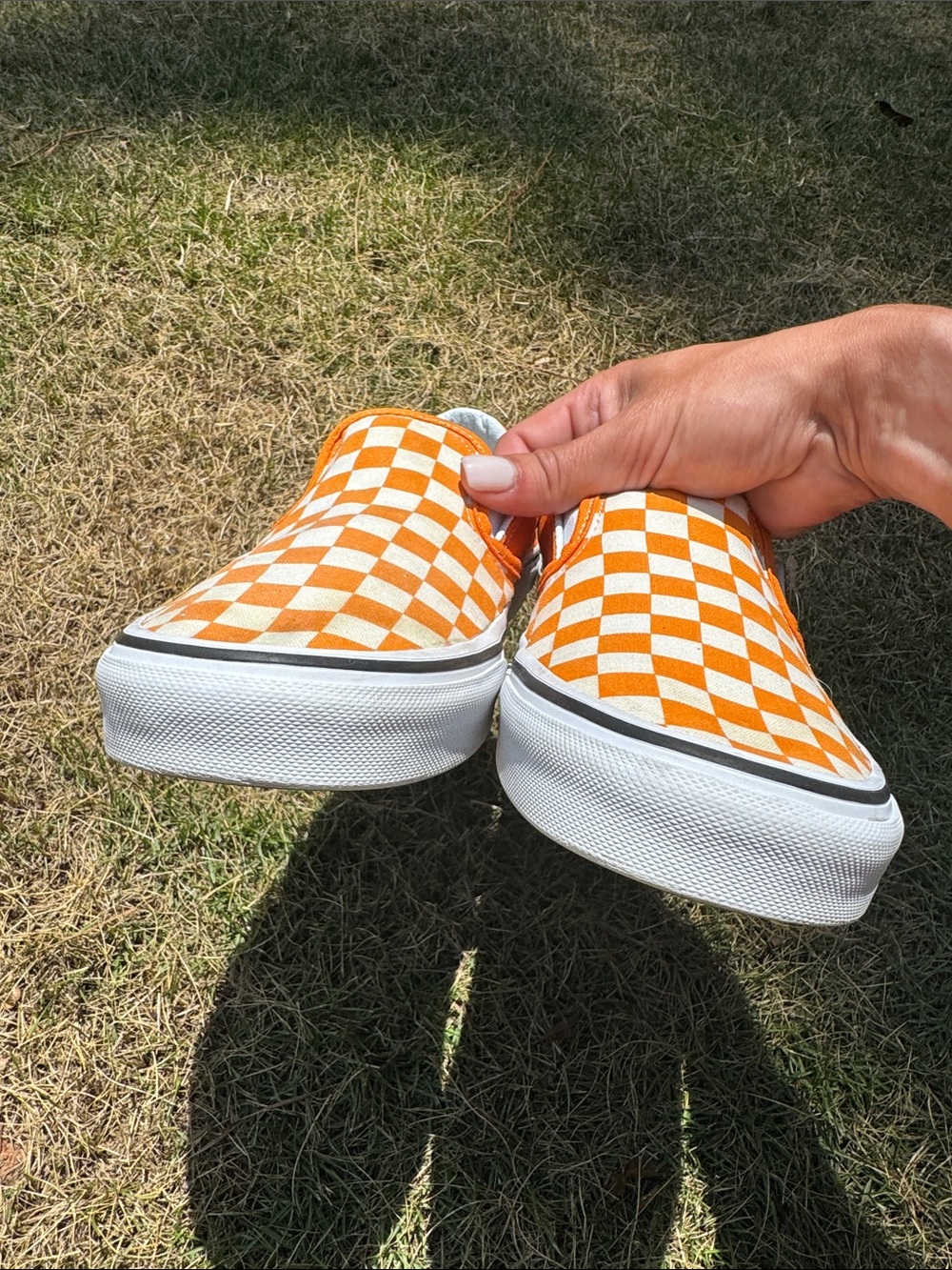 Vans Checkerboard Slip-On in Orange and White - Picture 4 of 7